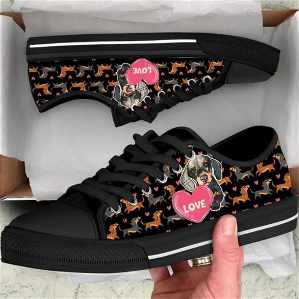 Dachshund Dog Love You Funny Pattern Seamless Canvas Low Top Shoes - Low Top Shoes Mens, Women, Dog Printed Shoes, Canvas Shoes For Men, Women