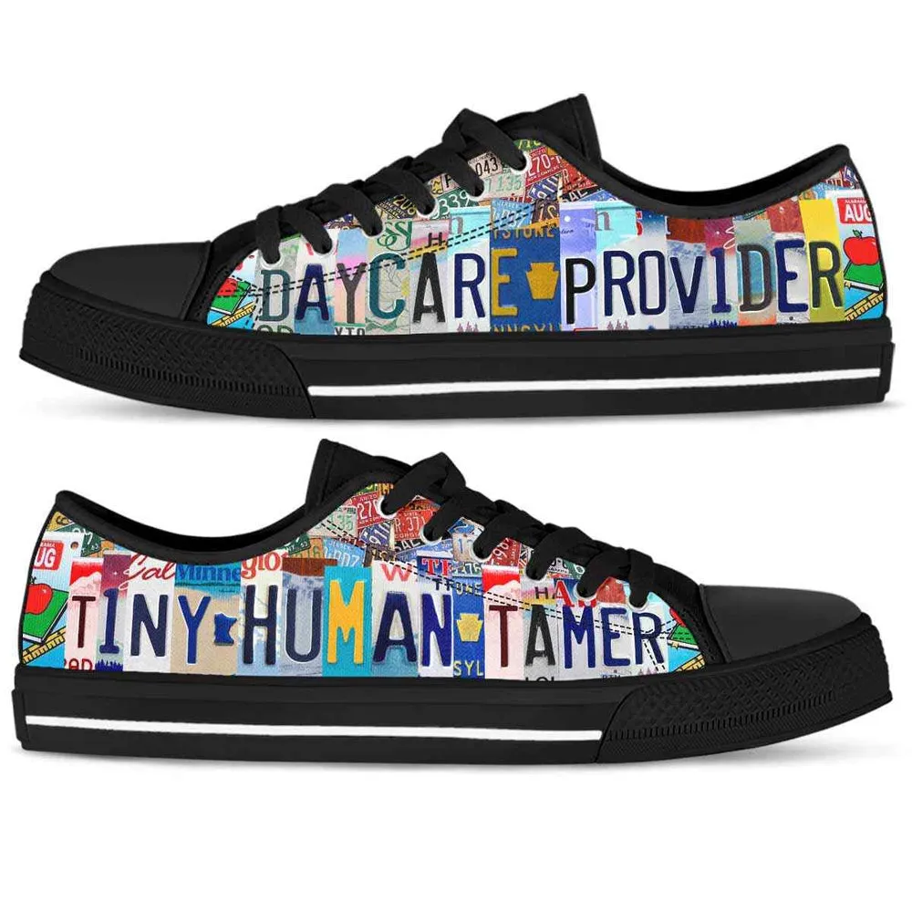 Daycare Teacher License Plate Tiny Human Tamer Low Top Shoes, Teacher Shoes, Low Top Sneakers