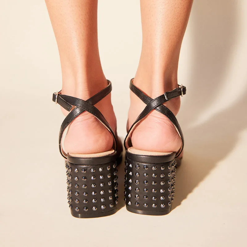 Diana Block Sandal in Black Leather