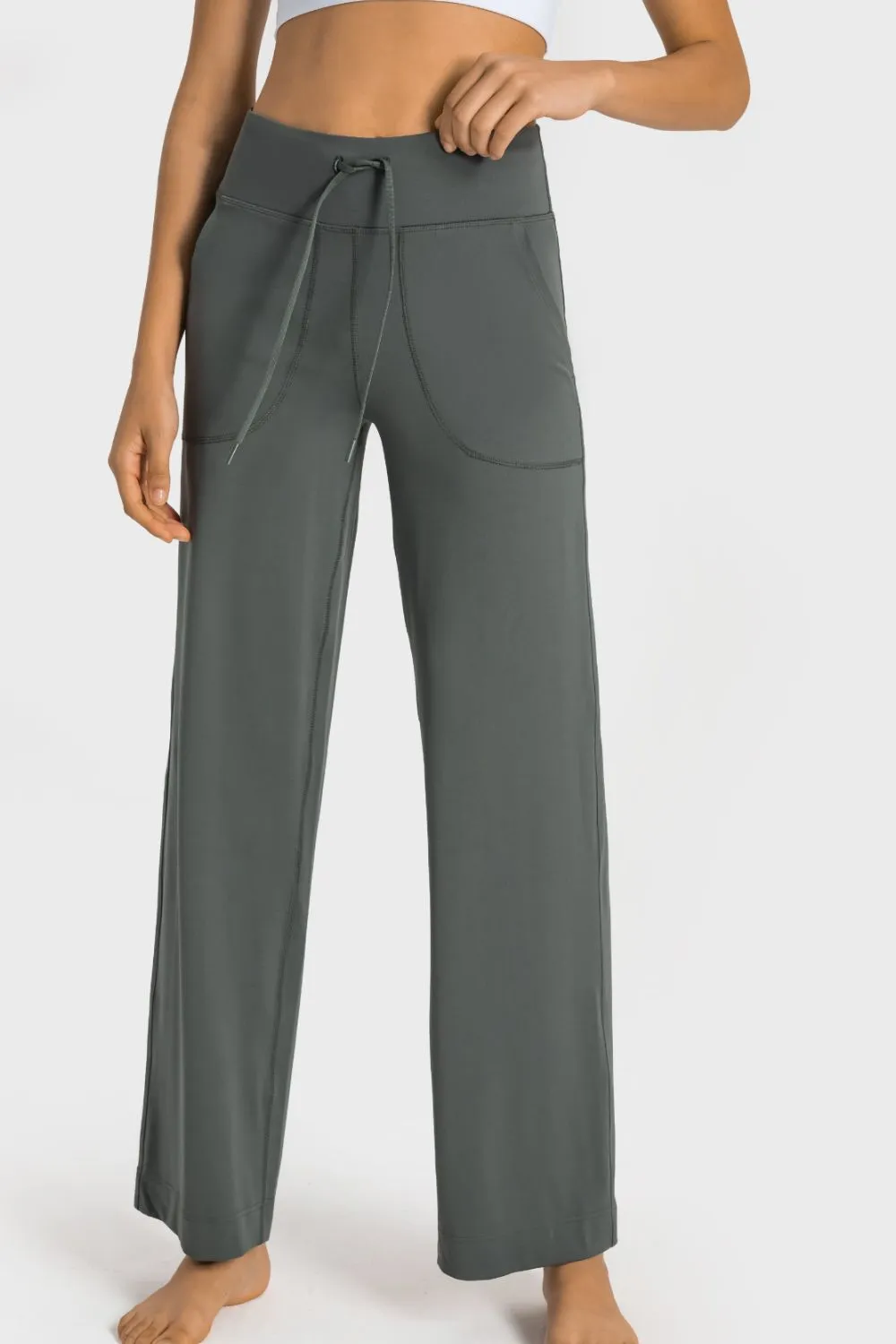 DRAWSTRING WAIST WIDE LEG SPORTS PANTS