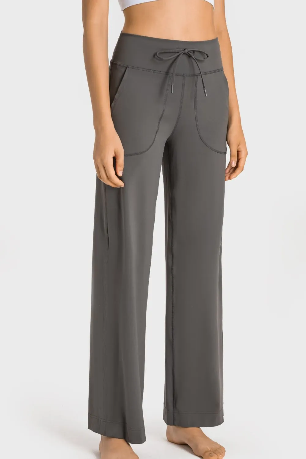 DRAWSTRING WAIST WIDE LEG SPORTS PANTS