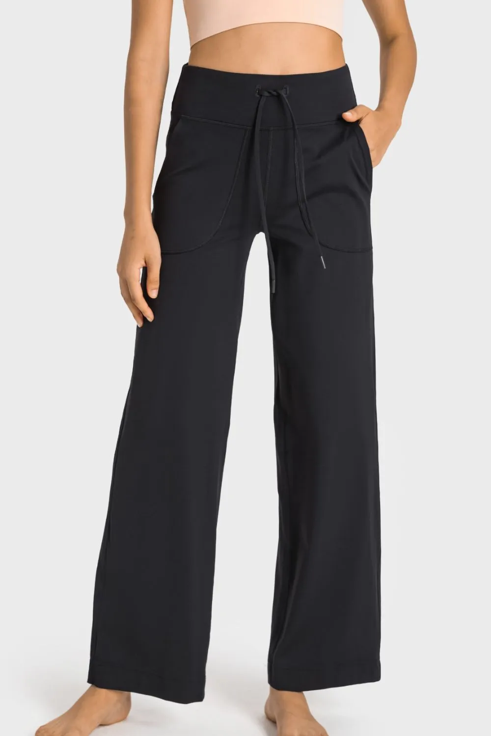 DRAWSTRING WAIST WIDE LEG SPORTS PANTS