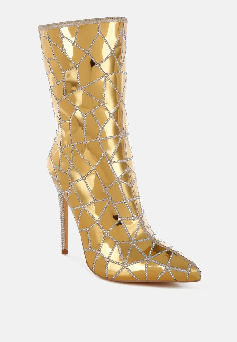 Echostage Rhinestones Embellished Metallic Boots