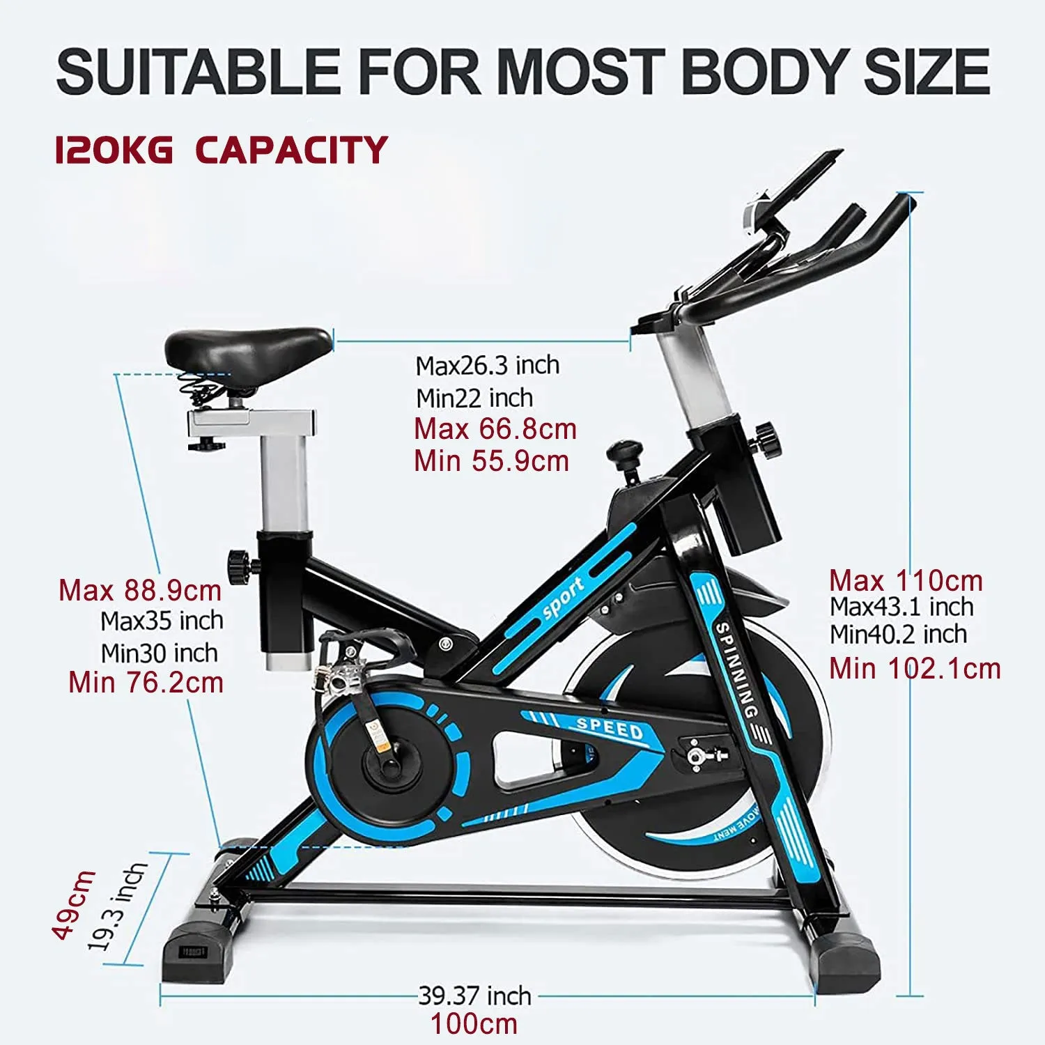 Exercise Spin Bike Home Gym Workout Equipment Cycling Fitness Bicycle Flywheel - blue