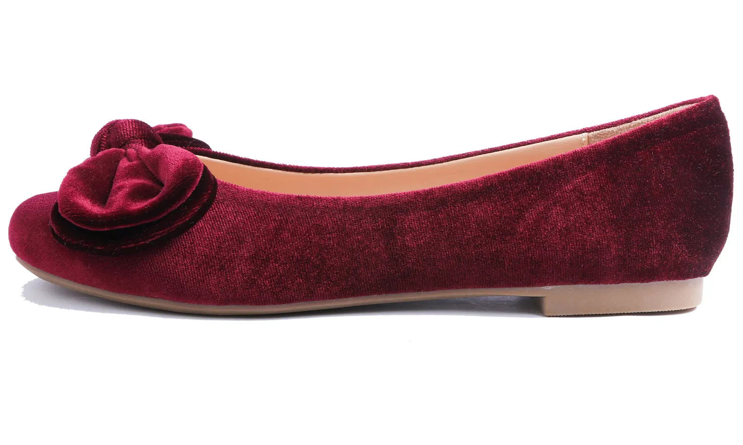 Feversole Women's Round Toe Cute Bow Trim Ballet Flats Burgundy Red Velvet Twist Bow