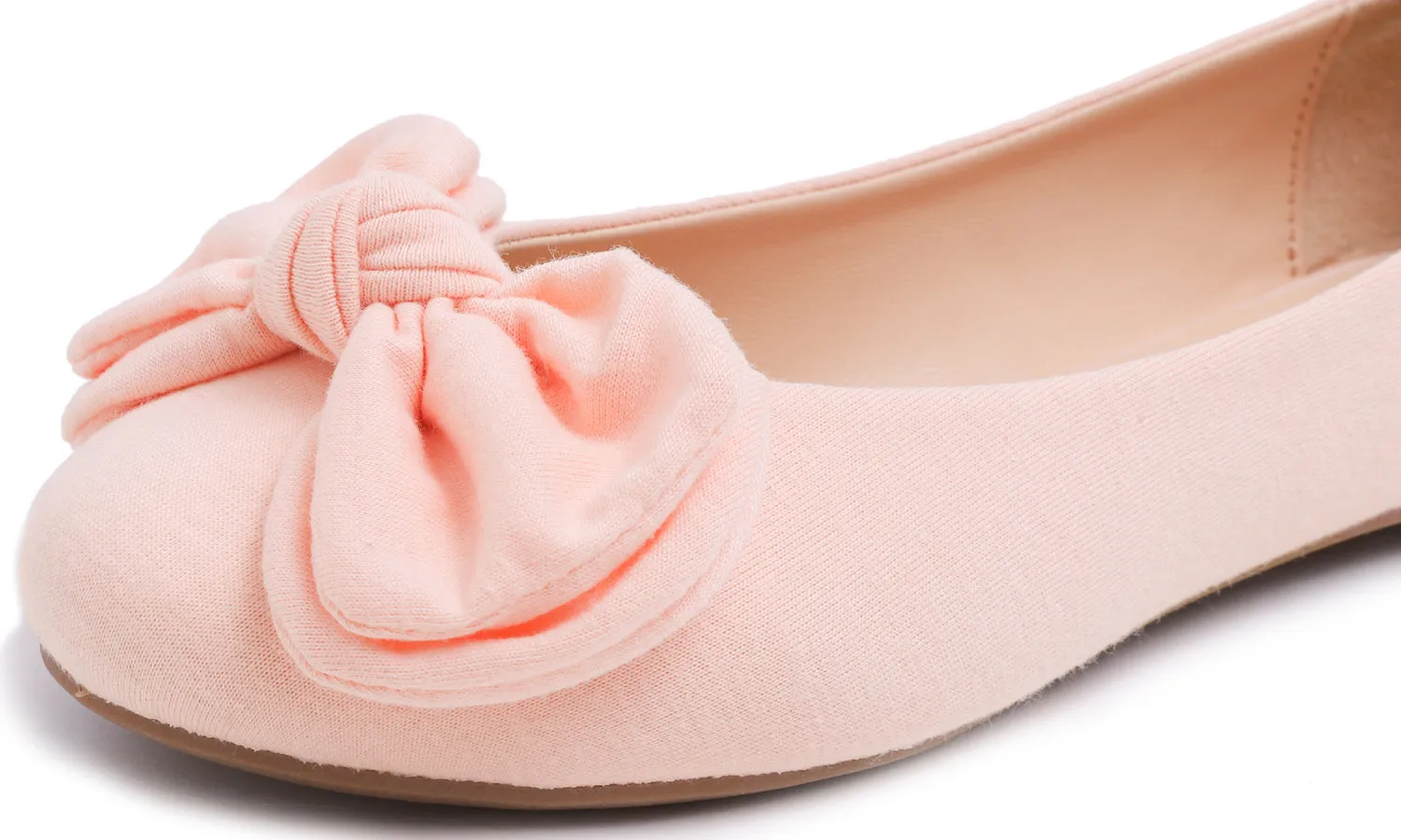 Feversole Women's Round Toe Cute Bow Trim Ballet Flats Pink Jersey