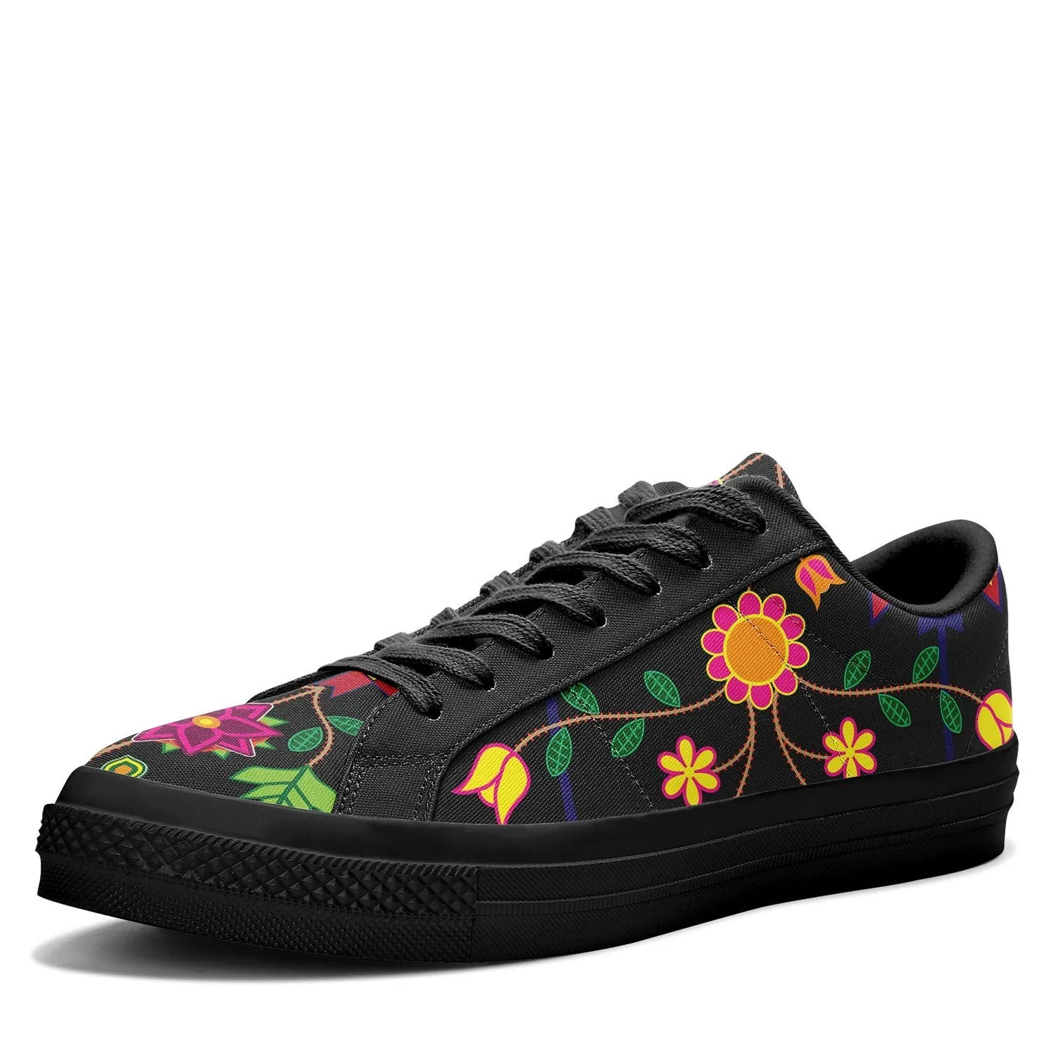 Floral Beadwork Aapisi Low Top Canvas Shoes Black Sole