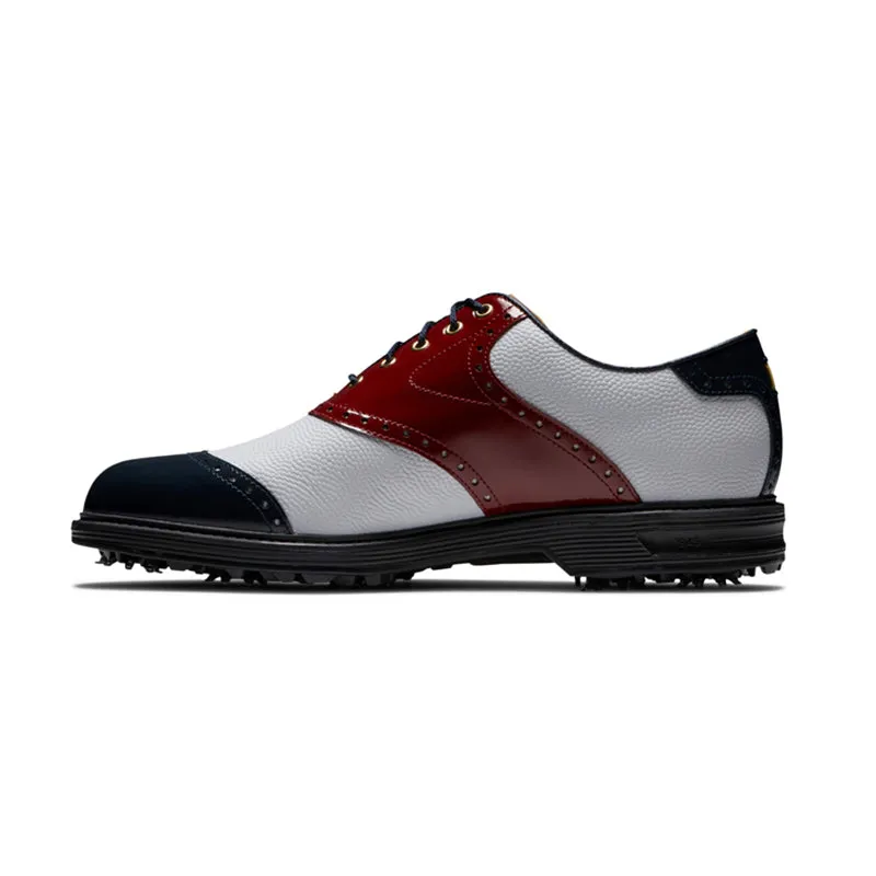 FOOTJOY Master 100 Years Premiere Men's Spiked Shoes (White/Navy/Red)