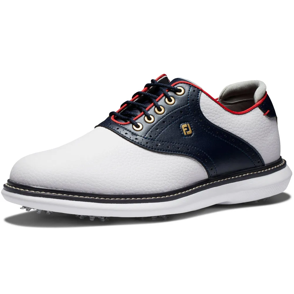 FootJoy Traditions Ltd Edition Spiked Waterproof Shoes - White/Navy/Red