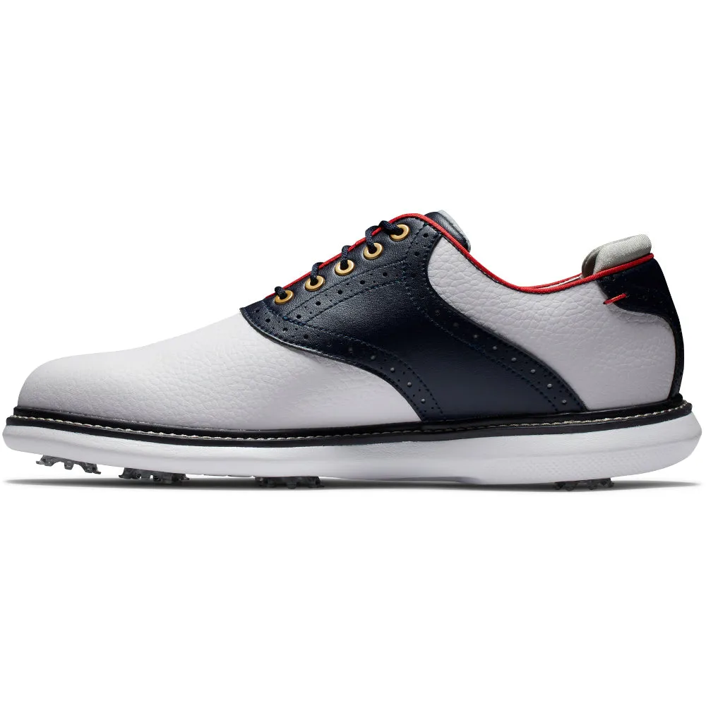 FootJoy Traditions Ltd Edition Spiked Waterproof Shoes - White/Navy/Red