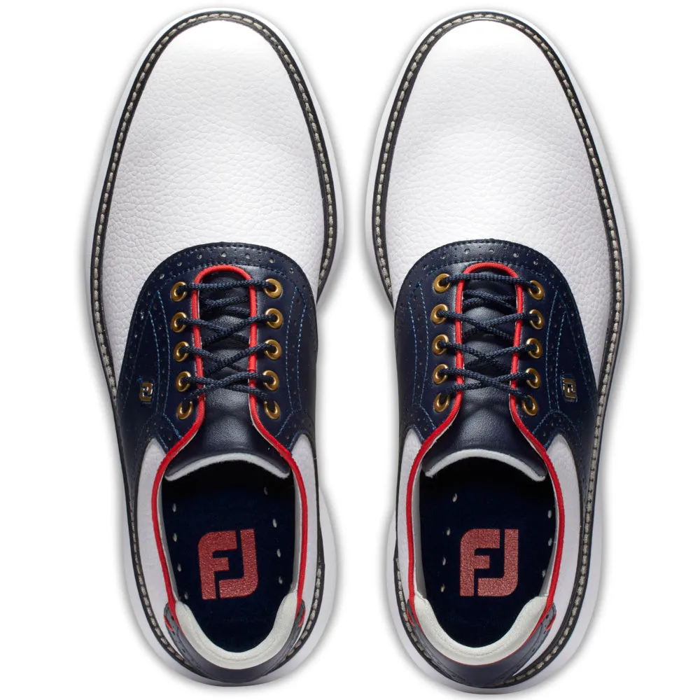 FootJoy Traditions Ltd Edition Spiked Waterproof Shoes - White/Navy/Red