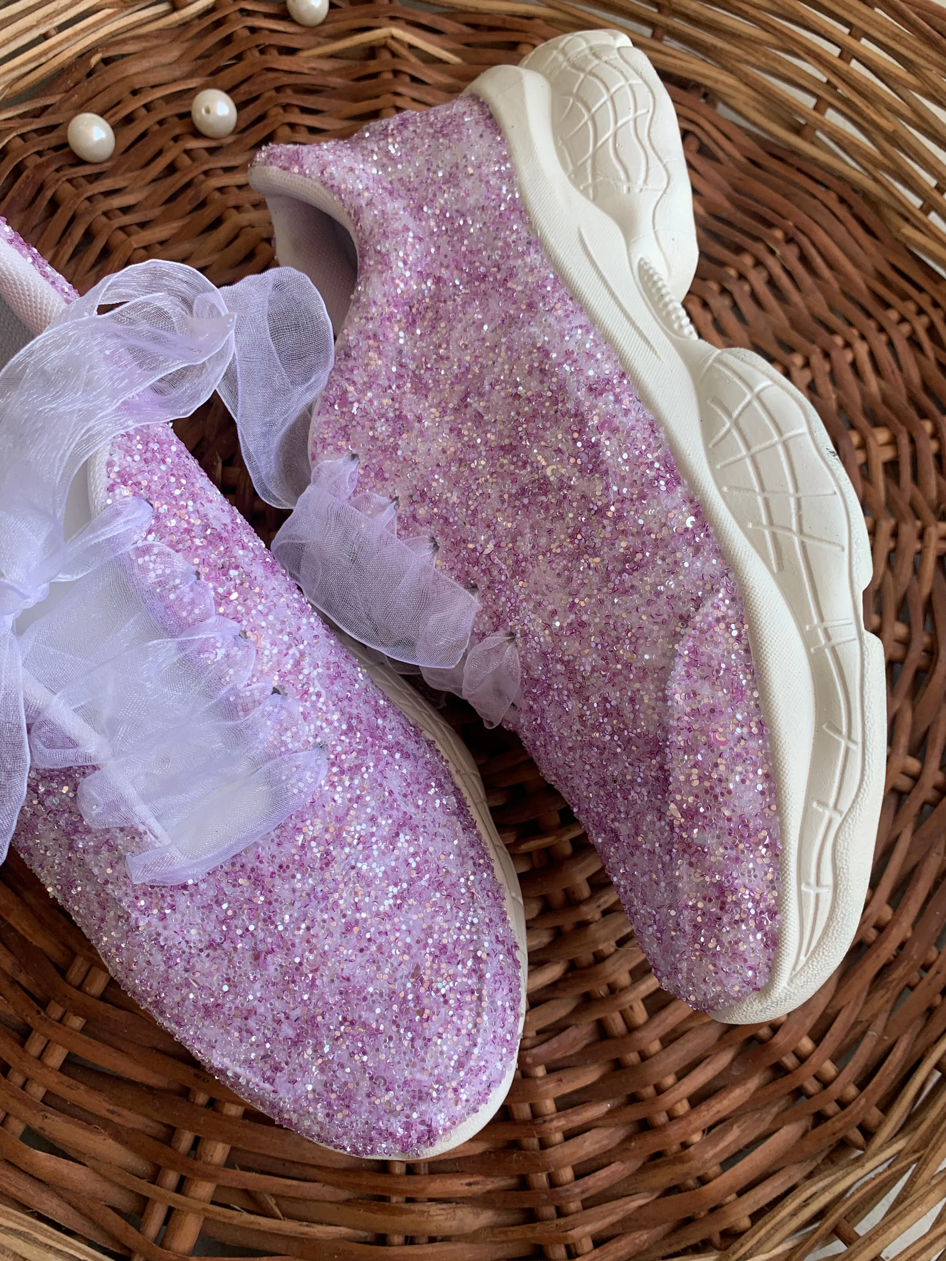 FUNKY N TRENDY purple glitter heeled for brides /bridesmaids / sneakers for bridesmaids/ handcrafted sneakers/ glitter sneakers / bridal sneakers / bridesmaid sneakers/ lavender sneakers / lilac shoes