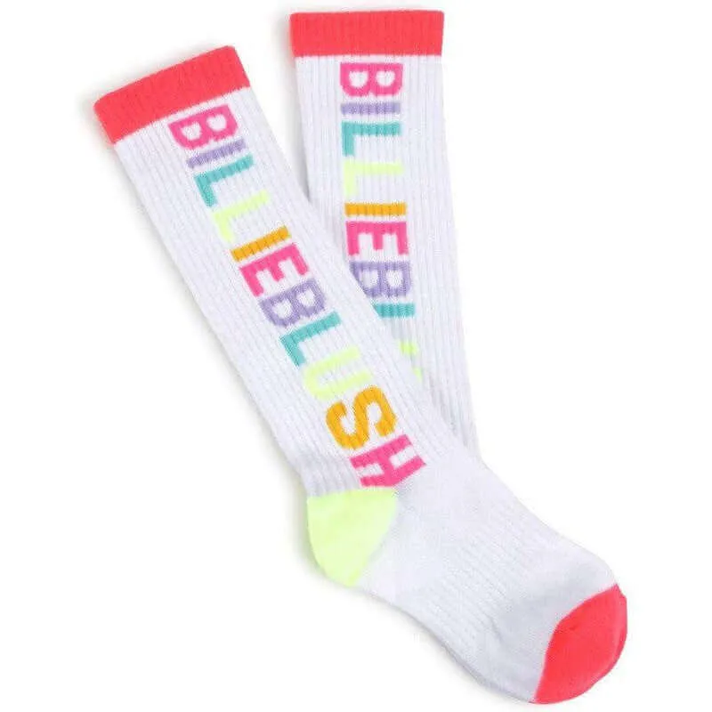 Girls White Logo Knee High Socks