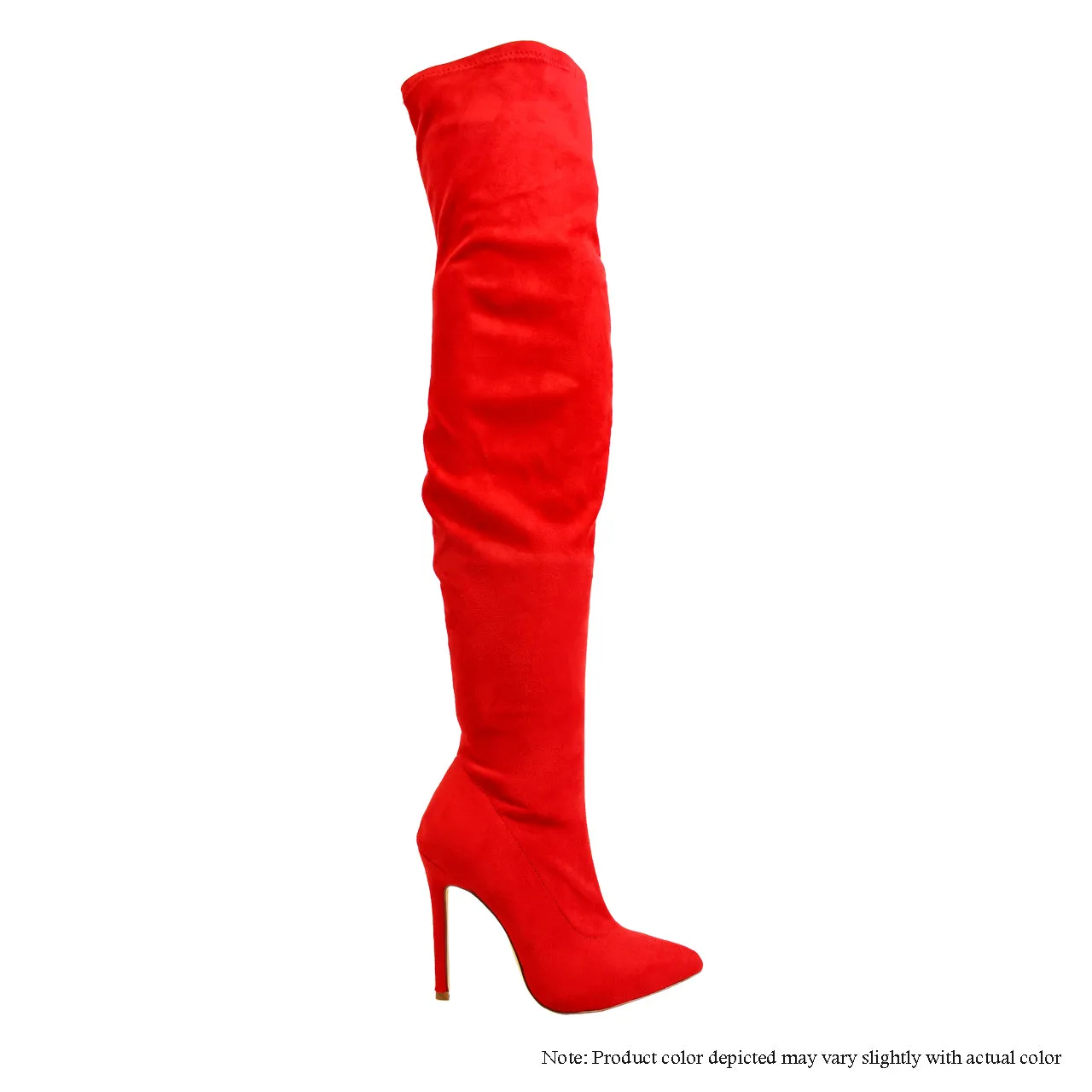 GISELE-7 STRETCHY KNEE-HIGH POINTY TOE BOOT-RED