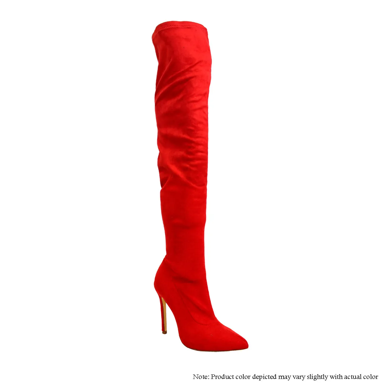 GISELE-7 STRETCHY KNEE-HIGH POINTY TOE BOOT-RED