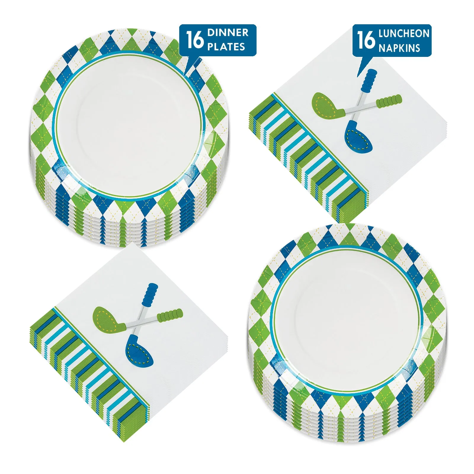 Golf Par-Tee Paper Dinner Plates and Luncheon Napkins (Serves 16)