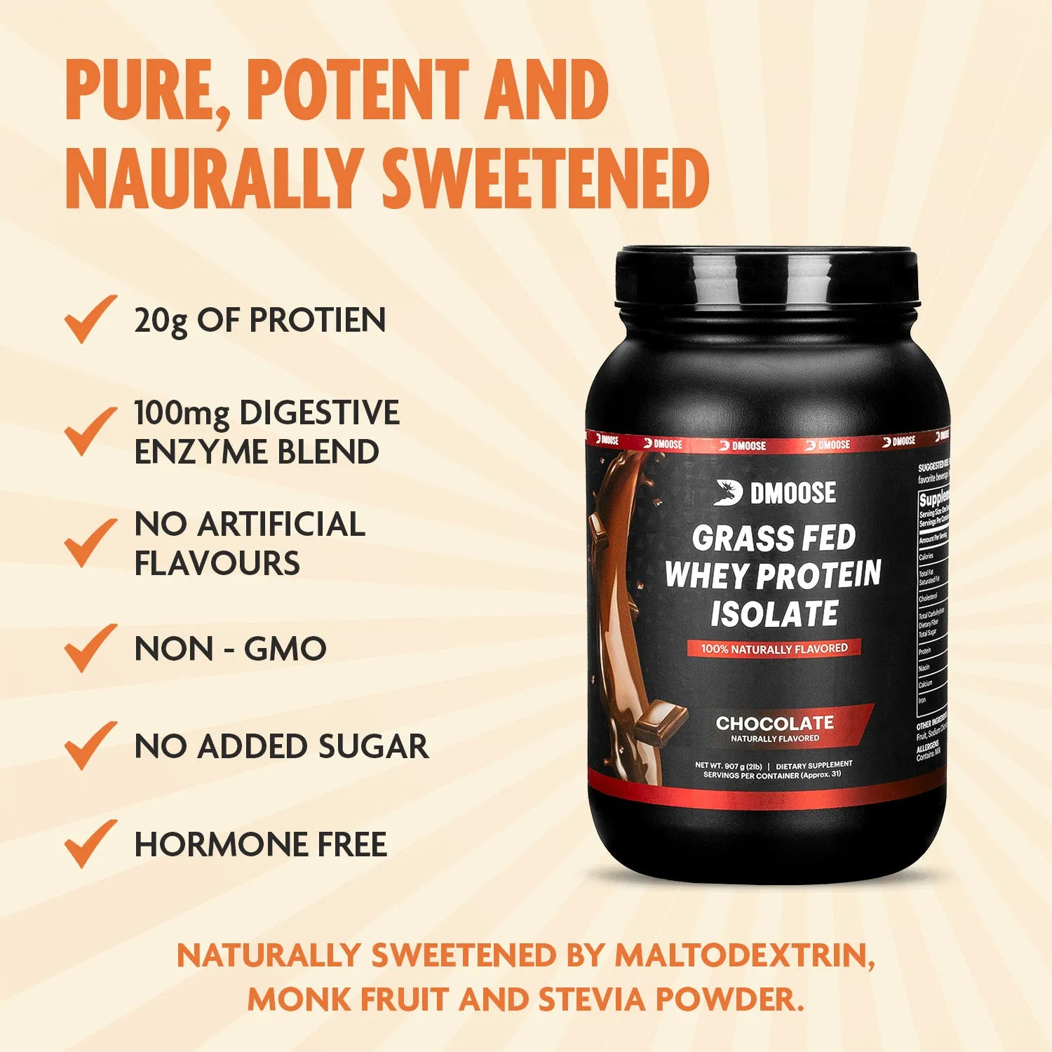 Grass-Fed Whey Protein Isolate - Pure, Natural, High Protein