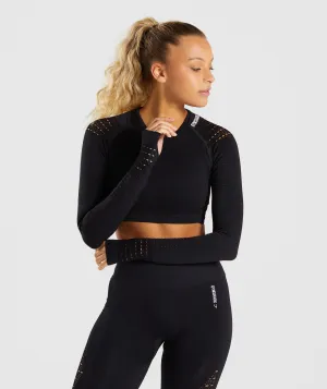 Gymshark Flawless Knit Long Sleeve Crop Top - Black