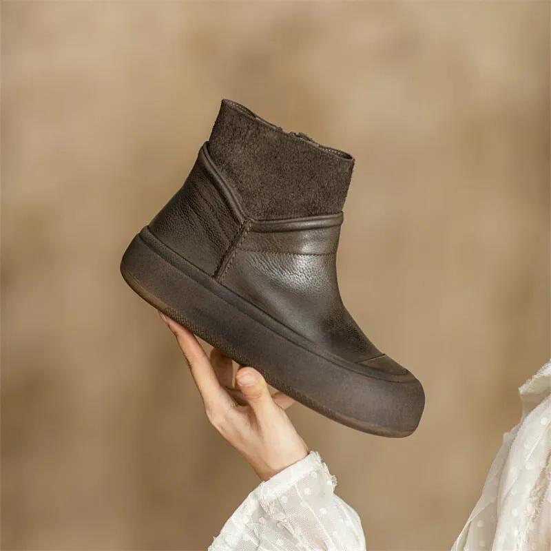 Handmade Women's Leather 40mm Flatform Ankle Boots in Gray/Coffee