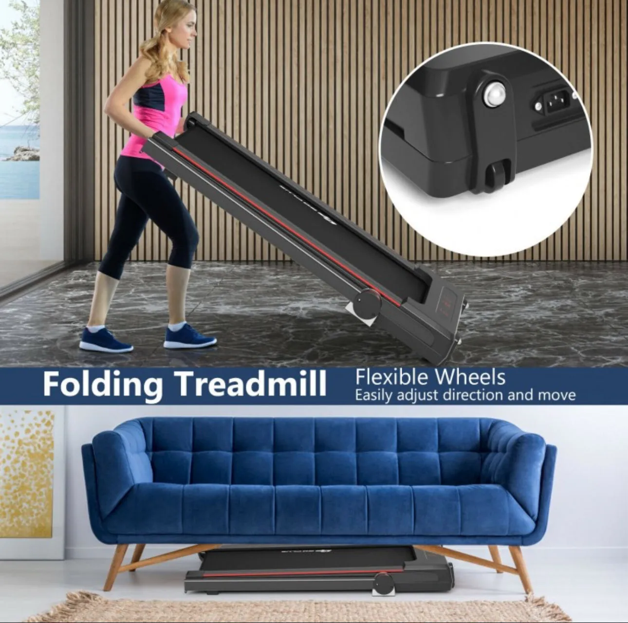 Heavy Duty Modern Folding 3-in-1 Treadmill With Remote | 2.25HP | Rubber Foot Mat | Flexible Wheels | Powerful Silent Motor | XL LED Screen