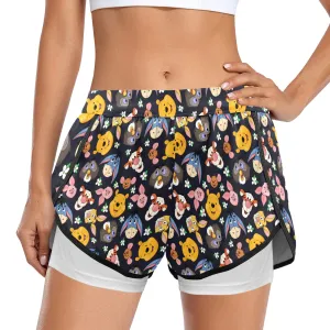 Hundred Acre Wood Friends Women's Sports Shorts With Compression Liner