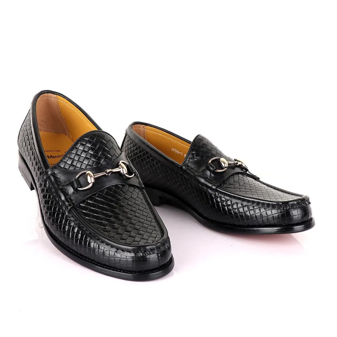 John Mendson Woven Black Loafers