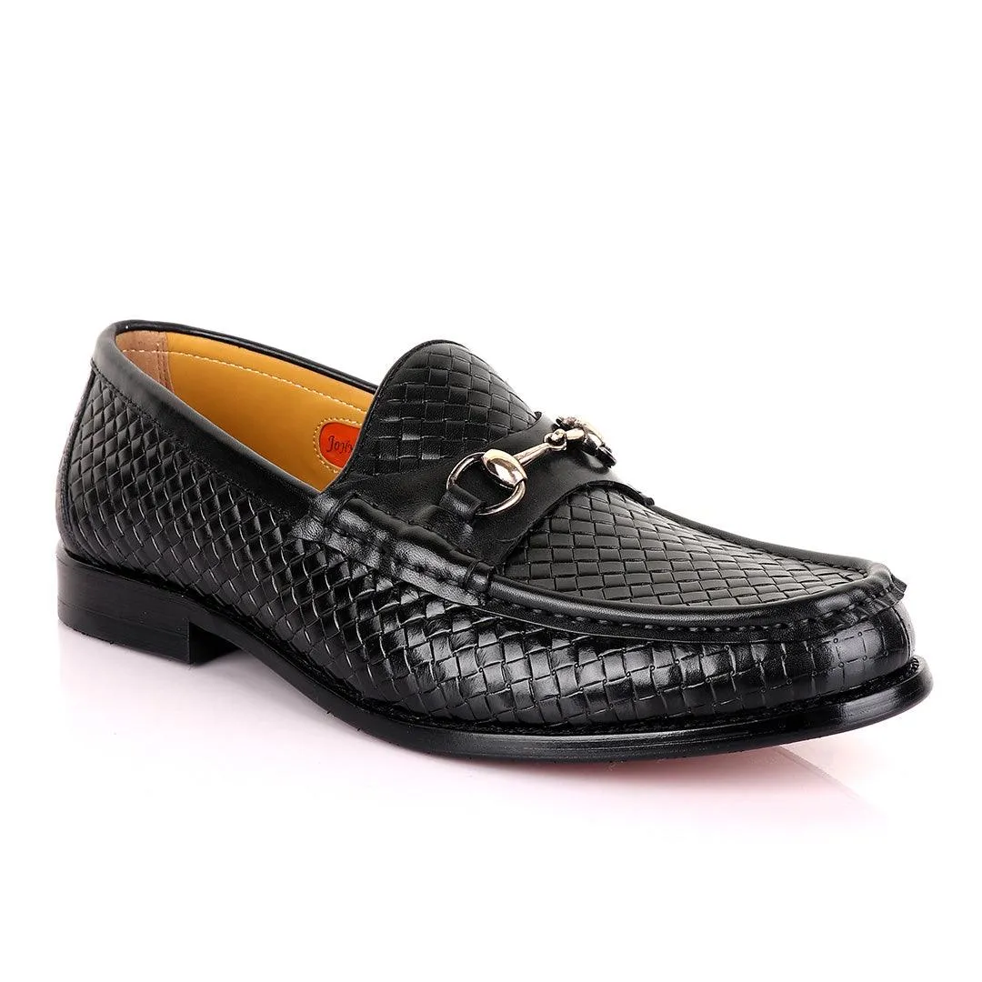 John Mendson Woven Black Loafers