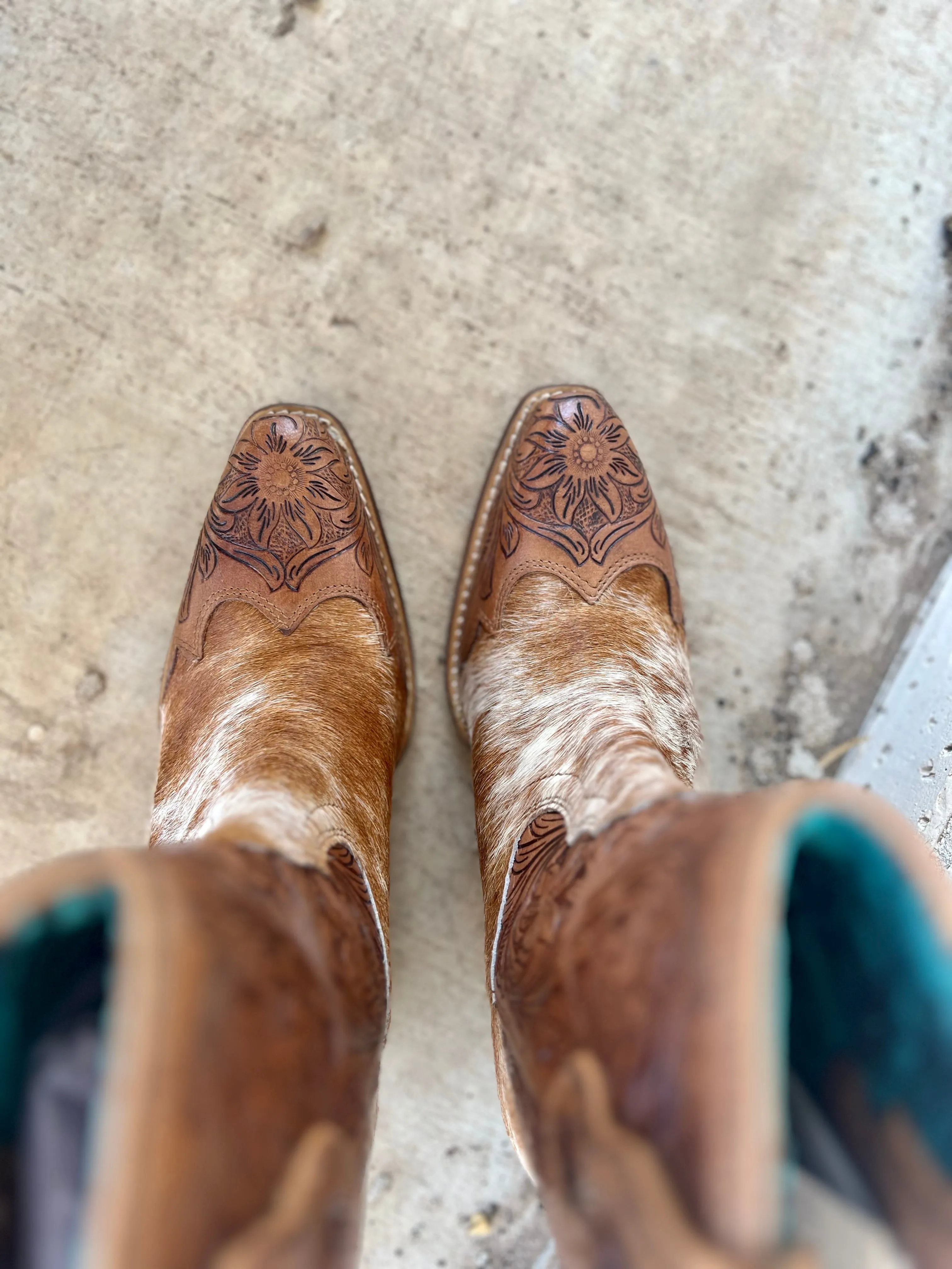 Kelsey Anne Hair On Hide Tooled Leather Boots