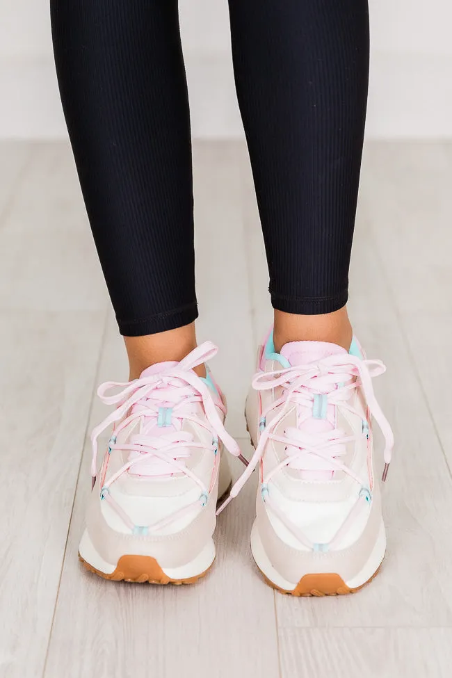 Kenzi Pink And Blue Drawstring Laced Sneakers FINAL SALE