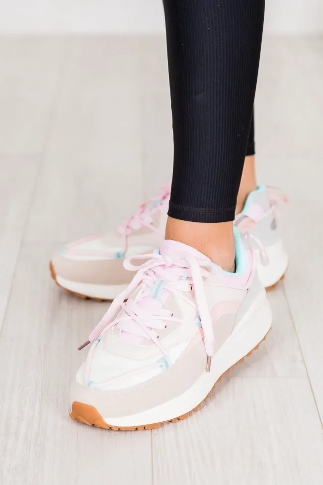 Kenzi Pink And Blue Drawstring Laced Sneakers FINAL SALE