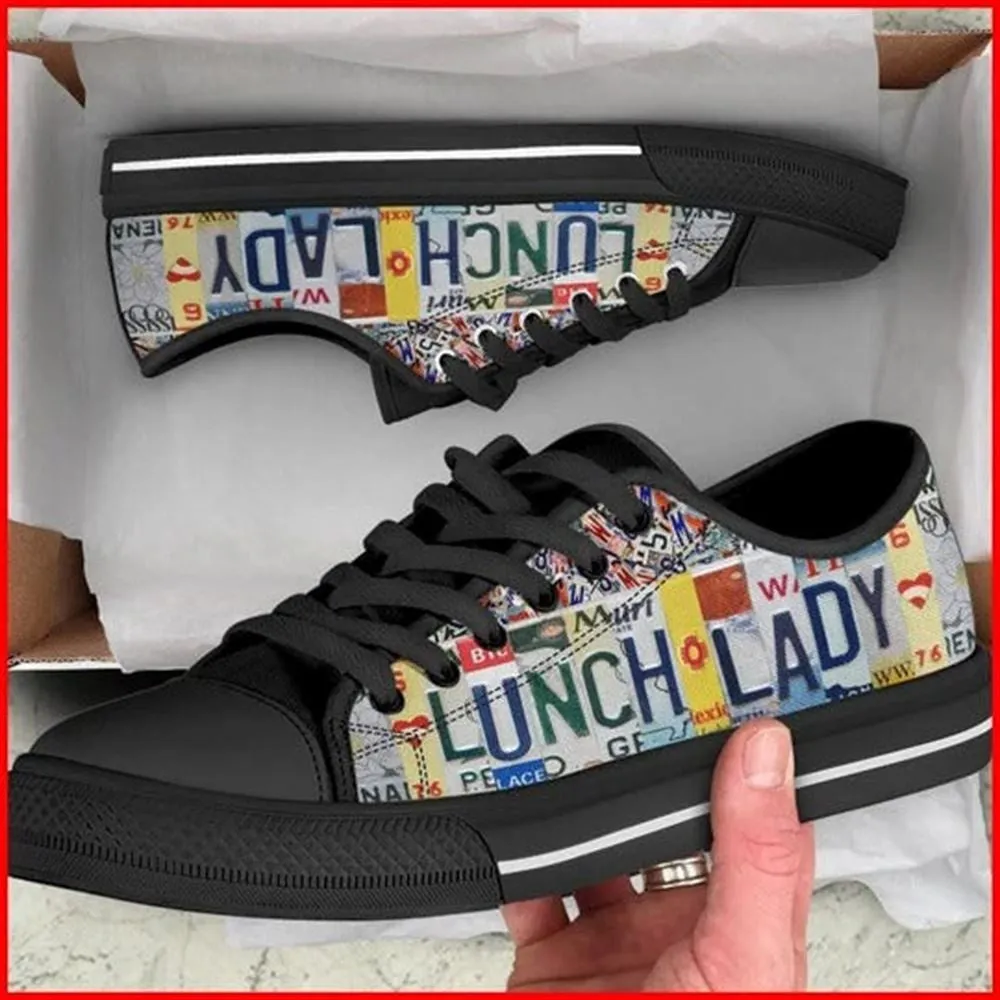 Lunch Lady License Plates Canvas Low Top Shoes, Low Top Sneaker, Low Top Canvas Shoes