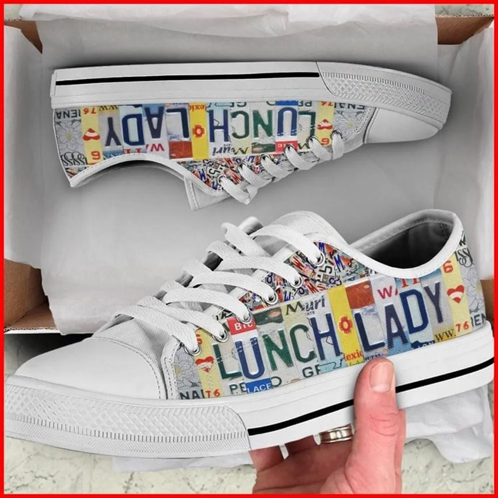 Lunch Lady License Plates Canvas Low Top Shoes, Low Top Sneaker, Low Top Canvas Shoes