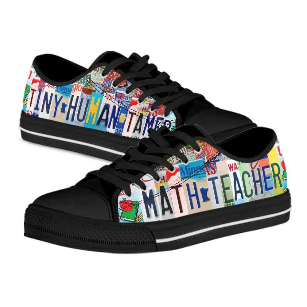 Math Teacher License Plate Tiny Human Tamer Low Top Shoes, Teacher Shoes, Low Top Sneakers