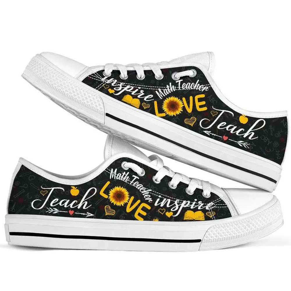 Math Teacher Teach Sunflower Low Top Shoes, Teacher Shoes, Low Top Sneakers