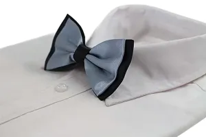 Mens Grey Two Tone Layered Bow Tie