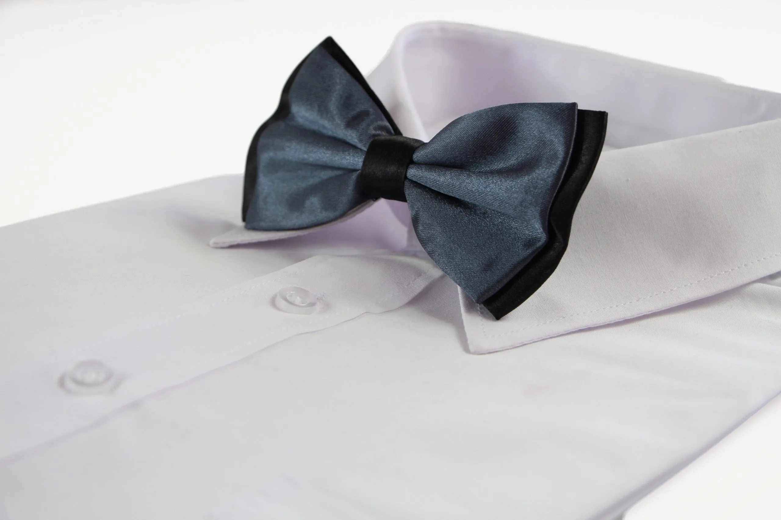 Mens Gunmetal Tow Tone Layered Bow Tie