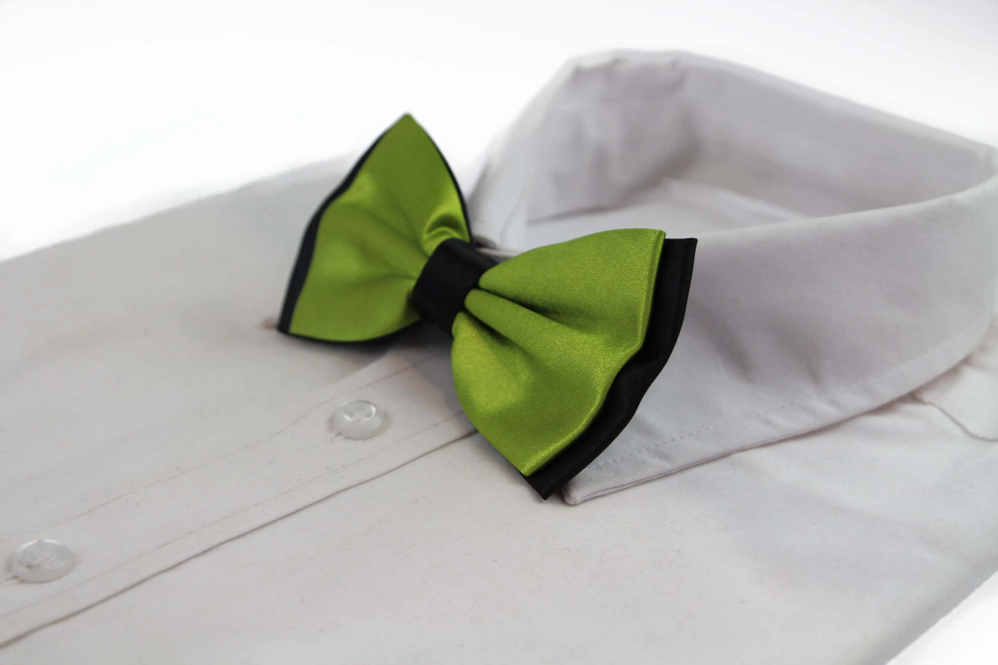 Mens Olive Green Two Tone Layered Bow Tie