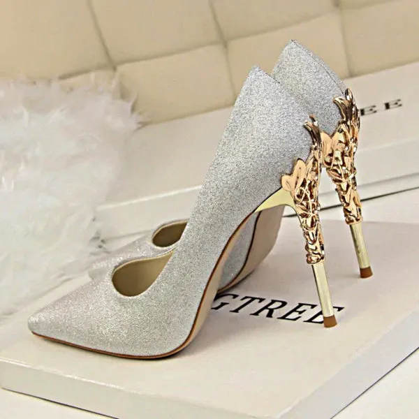 Metal Carved High Heels Pumps