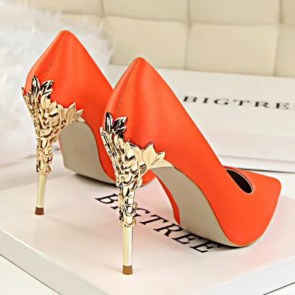 Metal Carved High Heels Pumps