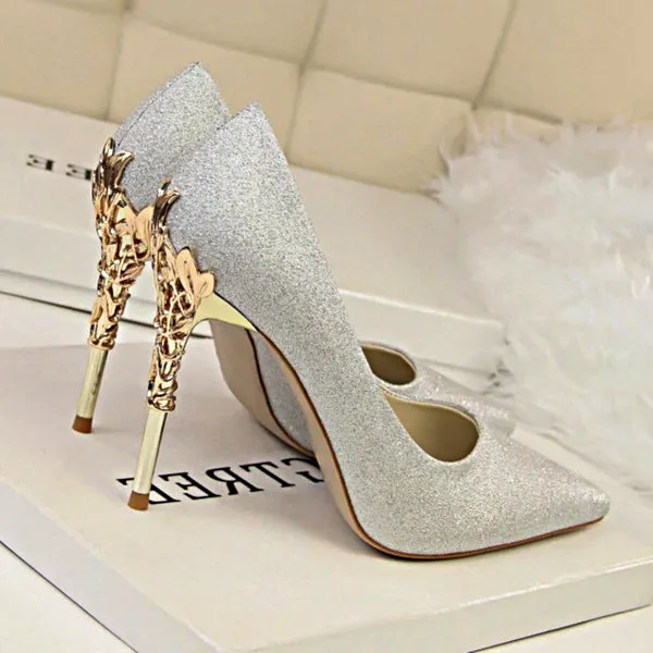 Metal Carved High Heels Pumps