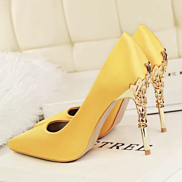 Metal Carved High Heels Pumps