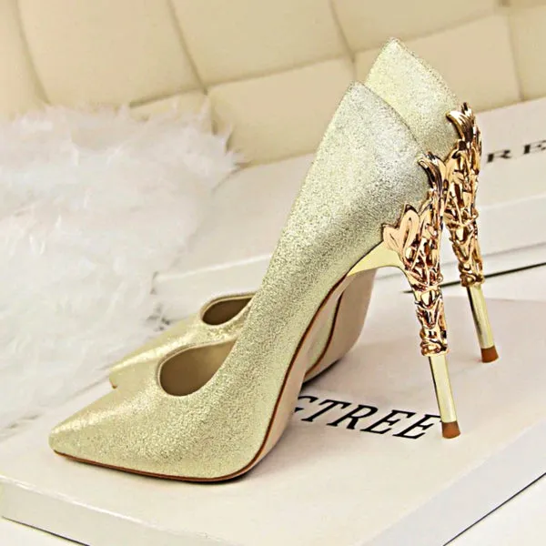 Metal Carved High Heels Pumps