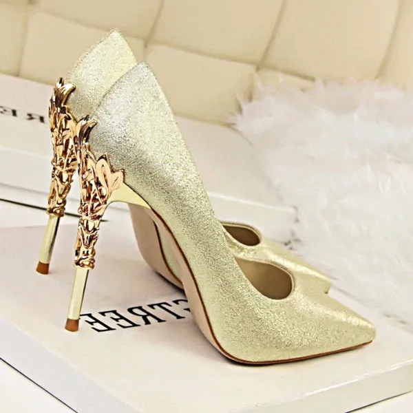 Metal Carved High Heels Pumps