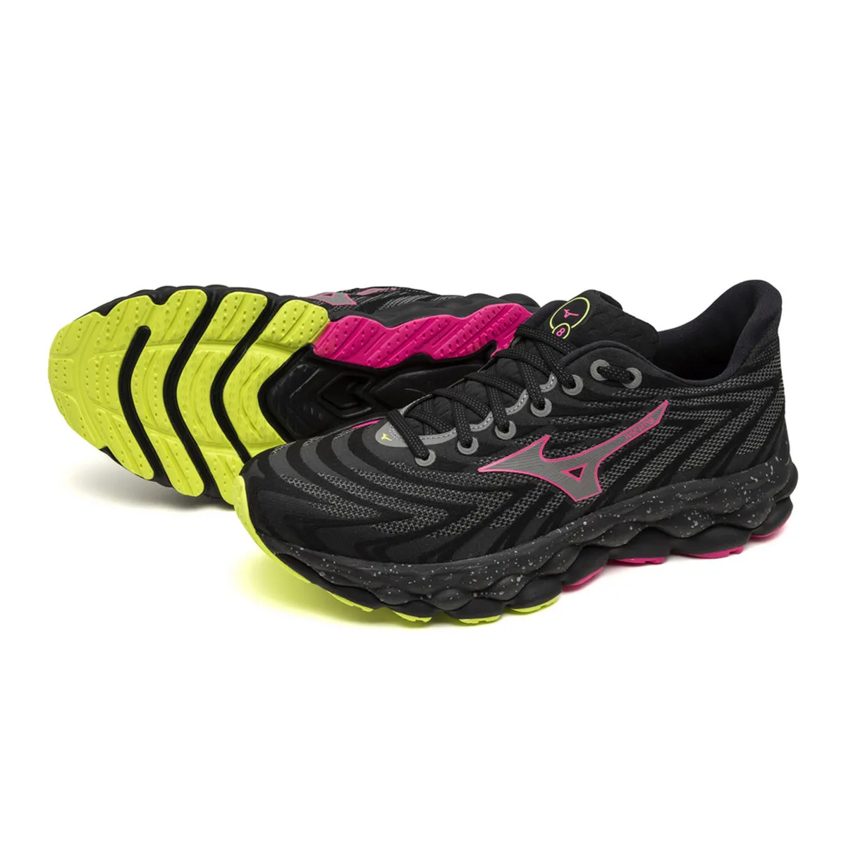 Mizuno Wave Sky 8 Unisex | Black/silver/pink Tetra