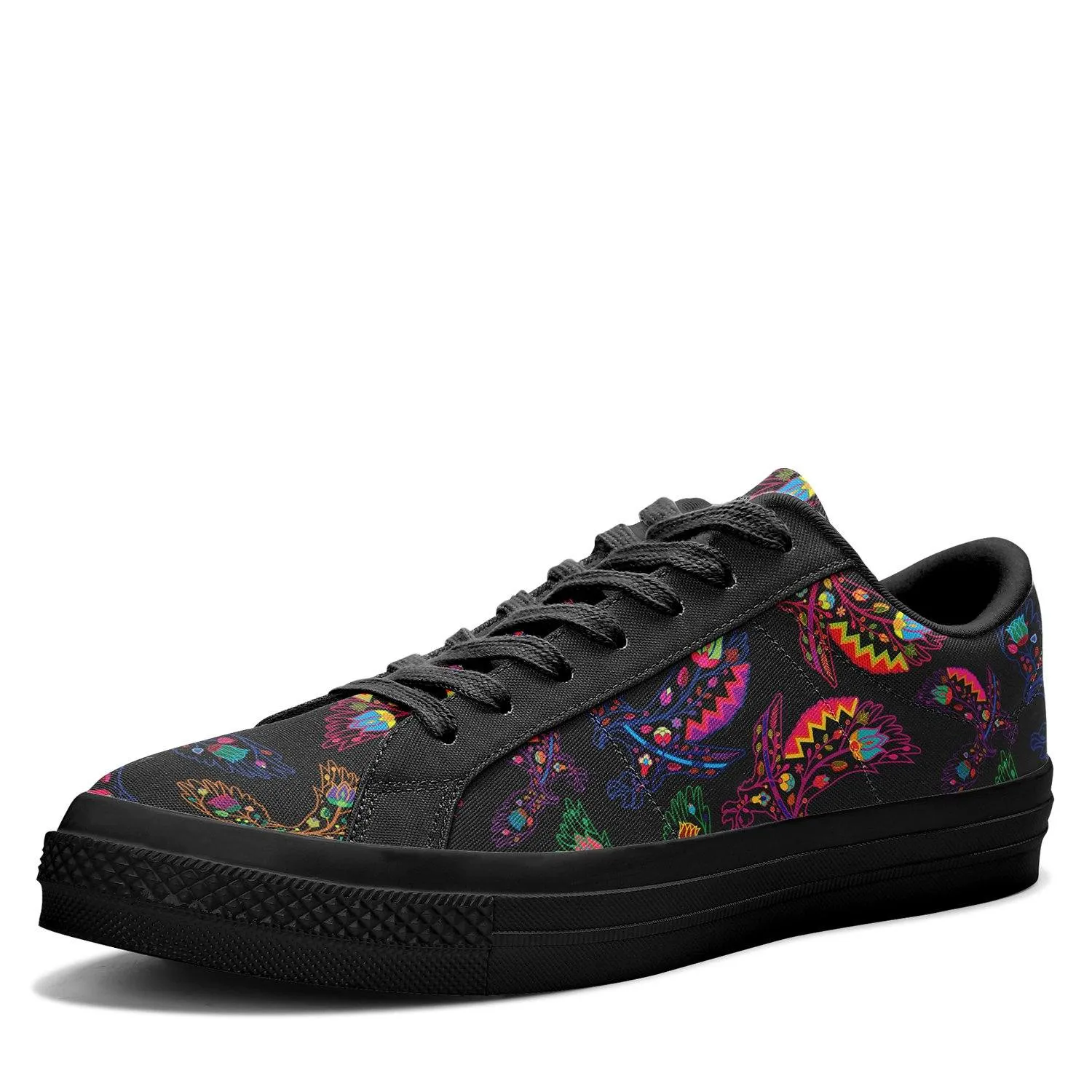 Neon Floral Eagles Aapisi Low Top Canvas Shoes Black Sole