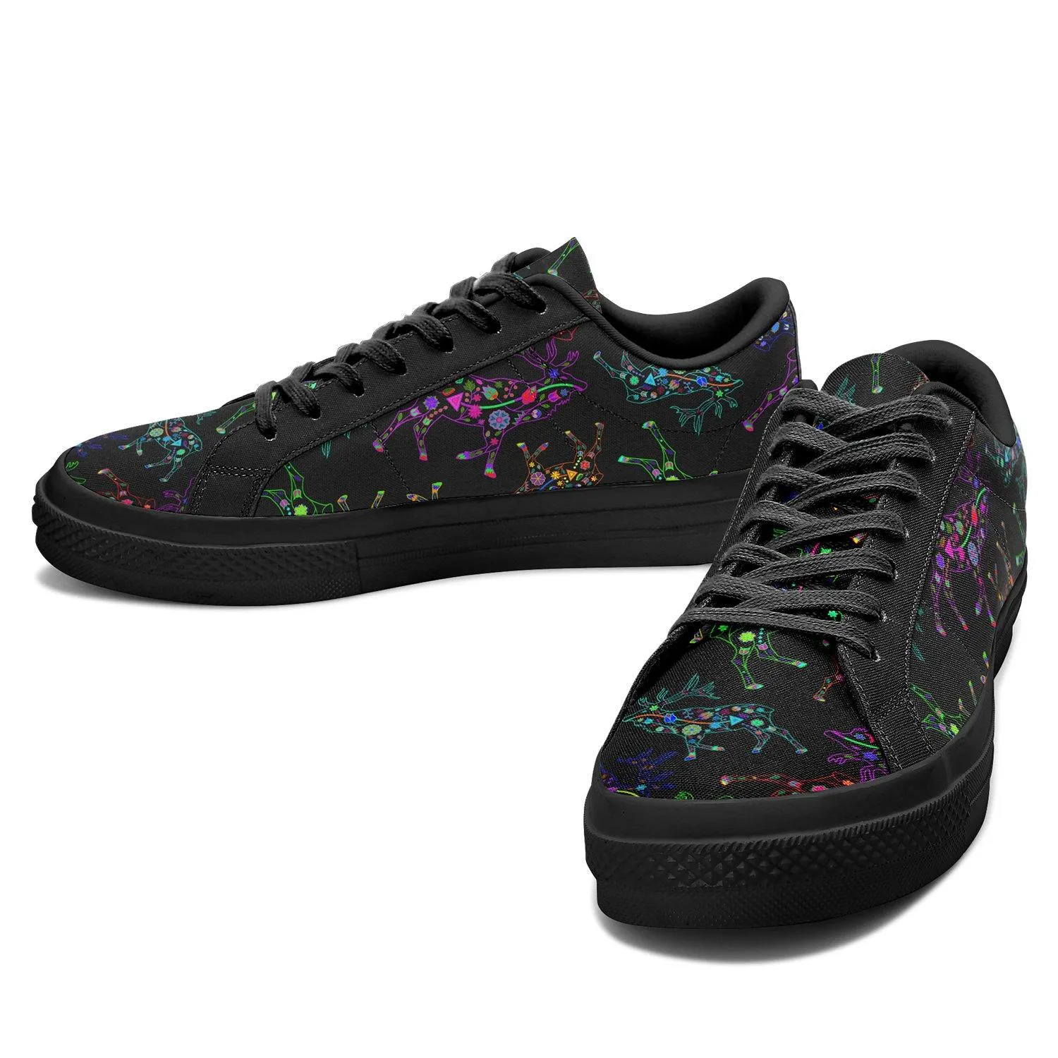 Neon Floral Elks Aapisi Low Top Canvas Shoes Black Sole