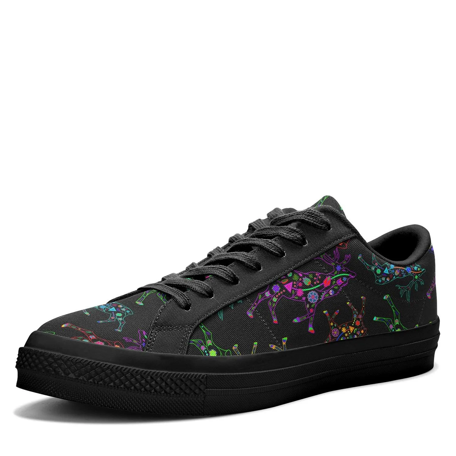 Neon Floral Elks Aapisi Low Top Canvas Shoes Black Sole