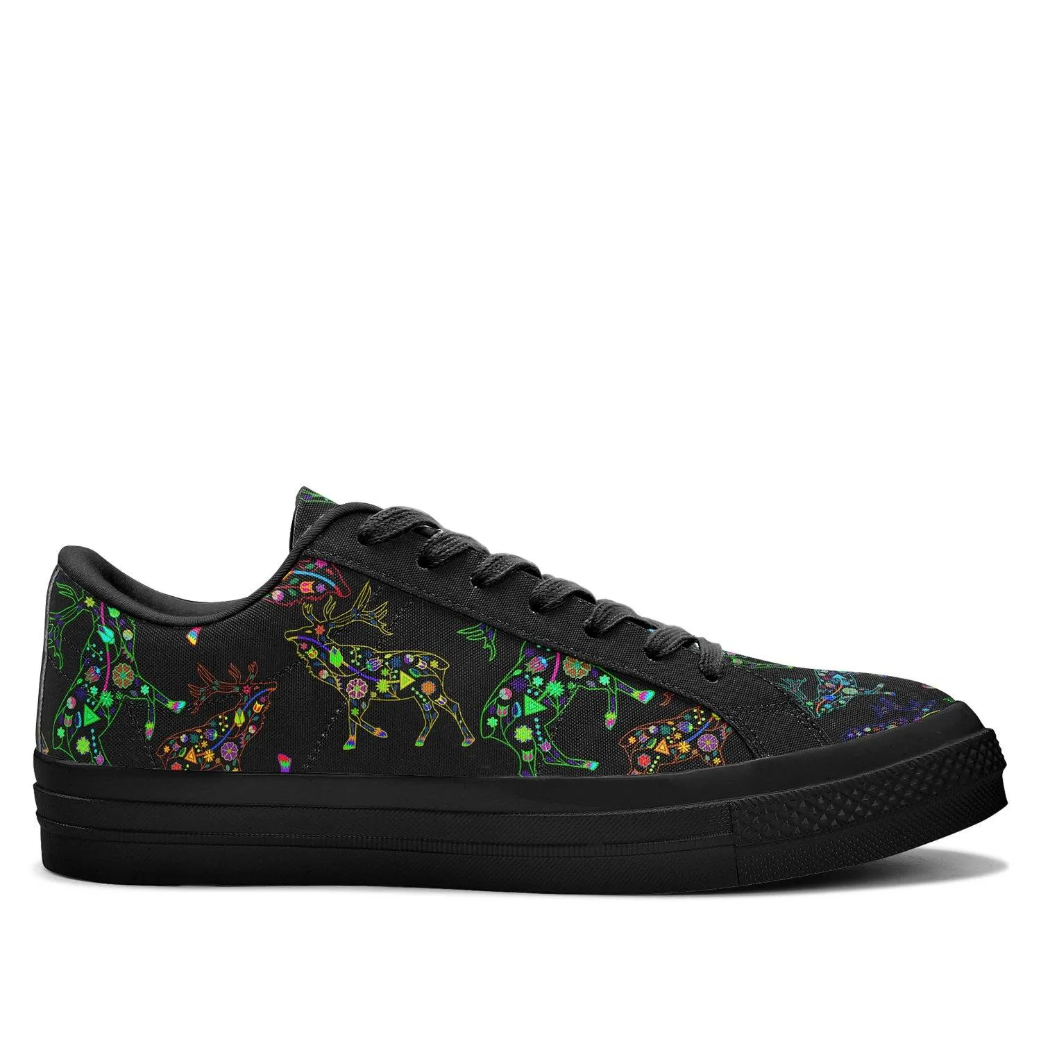 Neon Floral Elks Aapisi Low Top Canvas Shoes Black Sole