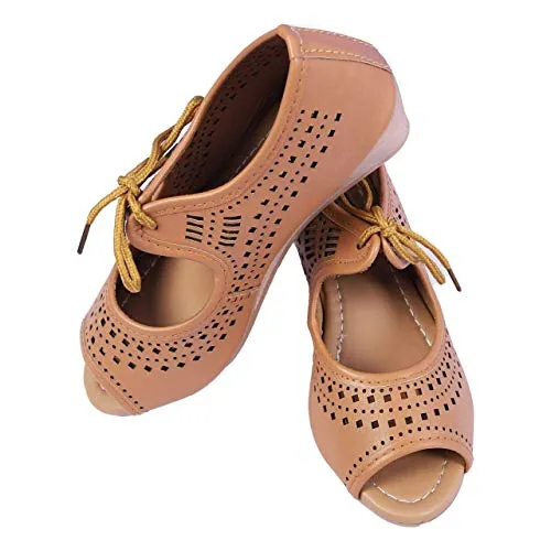 perfect step Fashion, Party, Office & Regular used Sandal with Confidence & Elegance Pvc Sole Light-Weight Women's & Girl's, Perfect Vibe with a Modern Touch, Peep Toes for Women Wedges -Tan