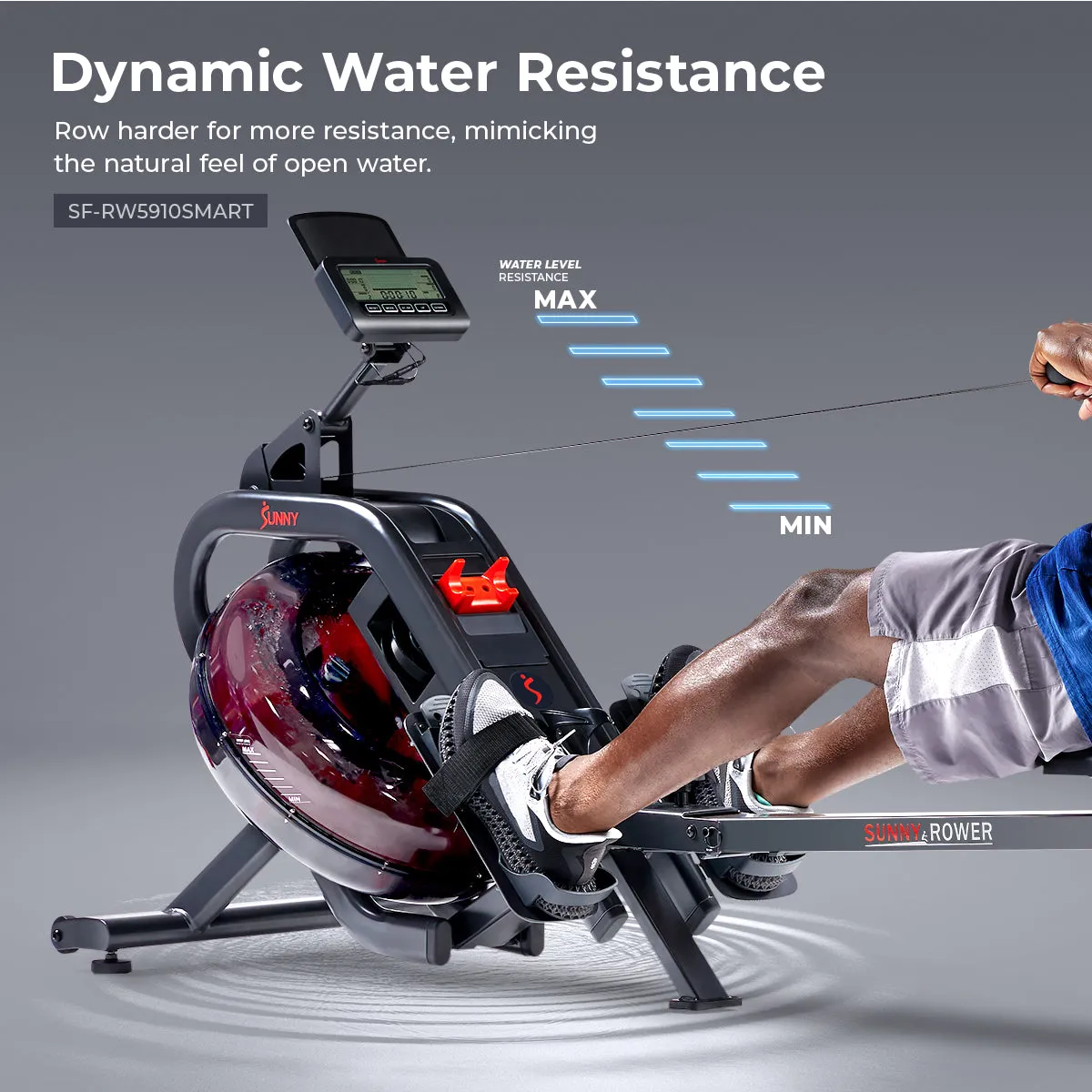 Phantom Hydro Premium SMART Water Rowing Machine with Angled Water Tank